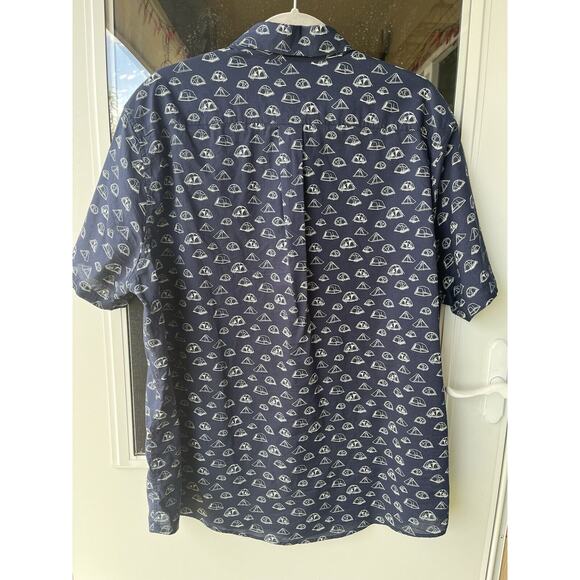 Eddie Bauer Shirt Mens XL Button Up Blue Short Sleeve Camp Tent All Over Print - Picture 6 of 8